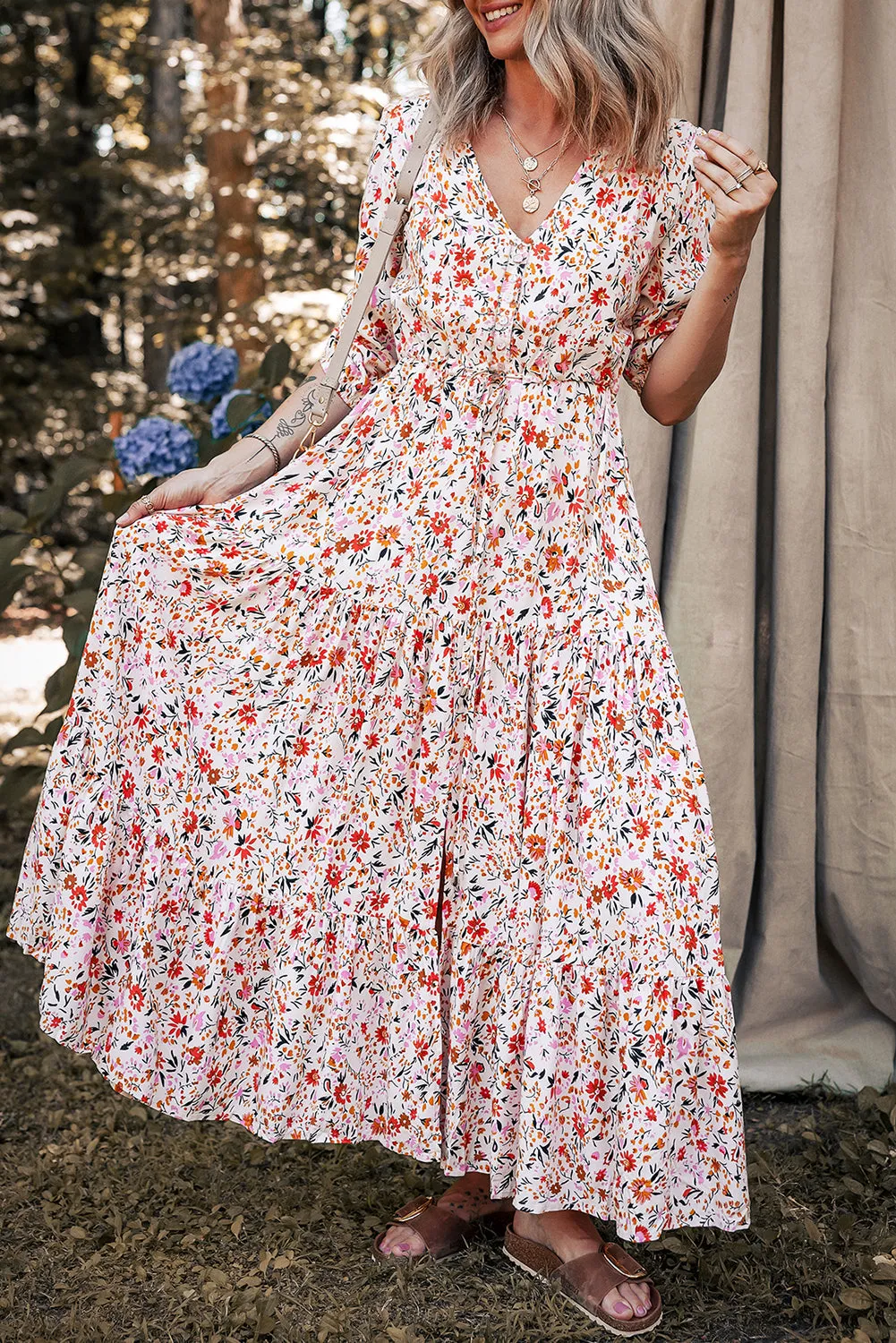 Boho Half Sleeve Floral V-Neck Maxi Dress sold by Beagle Boutique product image thumbnail 2