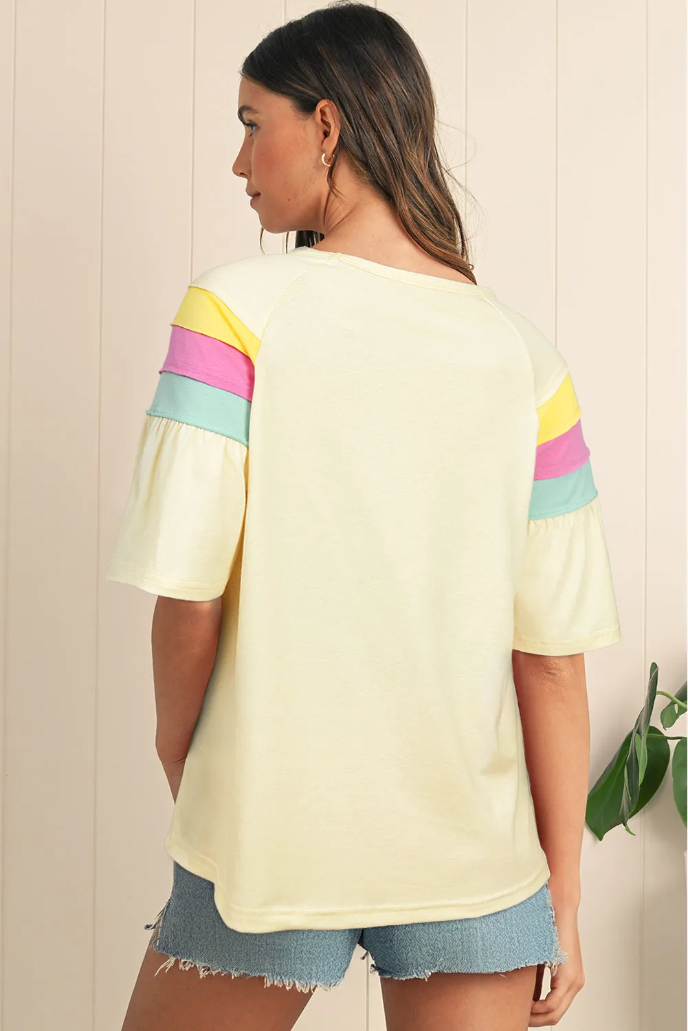 White Colour Block Stitched Sleeve Loose T Shirt sold by Beagle Boutique product image thumbnail 2