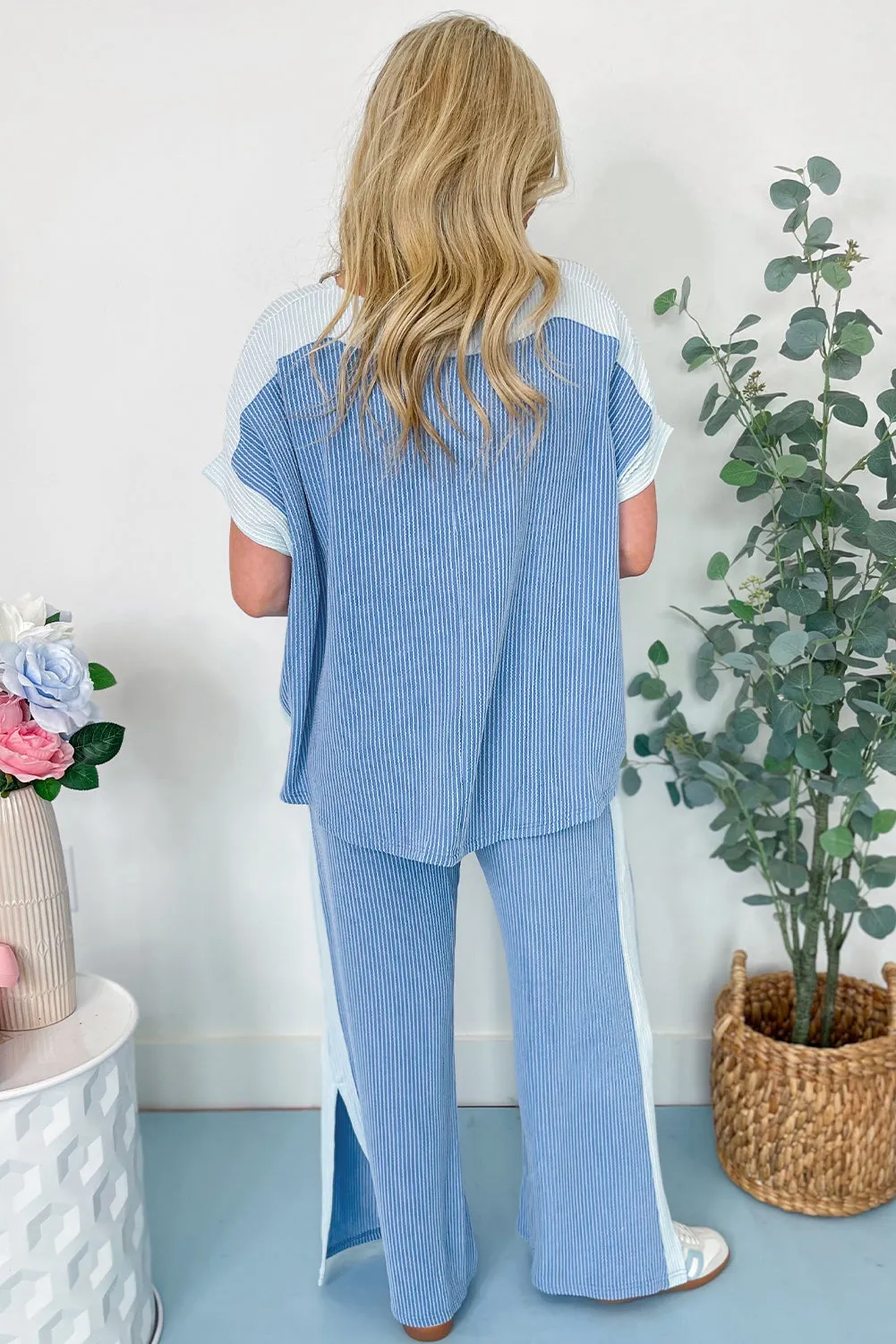 2-tone Colourblock Ribbed 2pcs Co-ord Trousers and Top Outfit sold by Beagle Boutique product image thumbnail 2