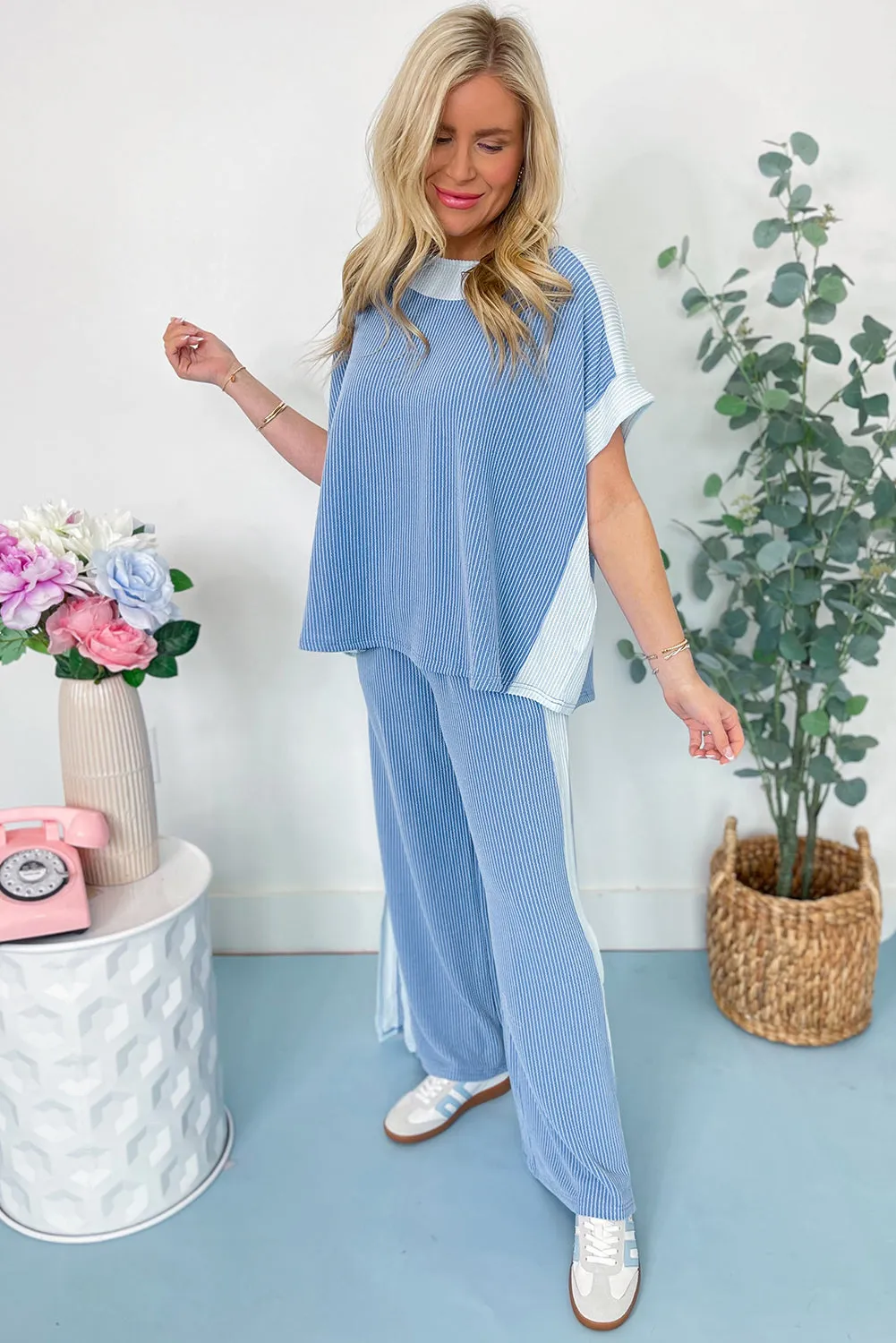 2-tone Colourblock Ribbed 2pcs Co-ord Trousers and Top Outfit sold by Beagle Boutique product image thumbnail 5