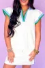 White Colourblock Edge Cap Sleeve Collared Top 2 Piece Skirt Set sold by Beagle Boutique