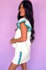 White Colourblock Edge Cap Sleeve Collared Top 2 Piece Skirt Set sold by Beagle Boutique