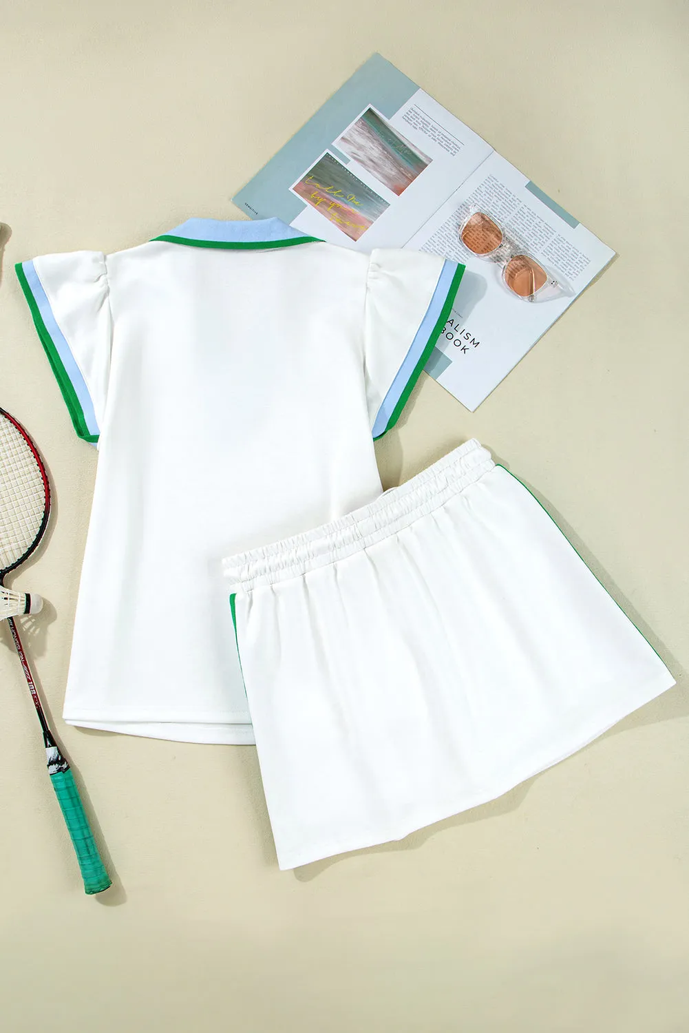 White Colourblock Edge Cap Sleeve Collared Top 2 Piece Skirt Set sold by Beagle Boutique product image thumbnail 5