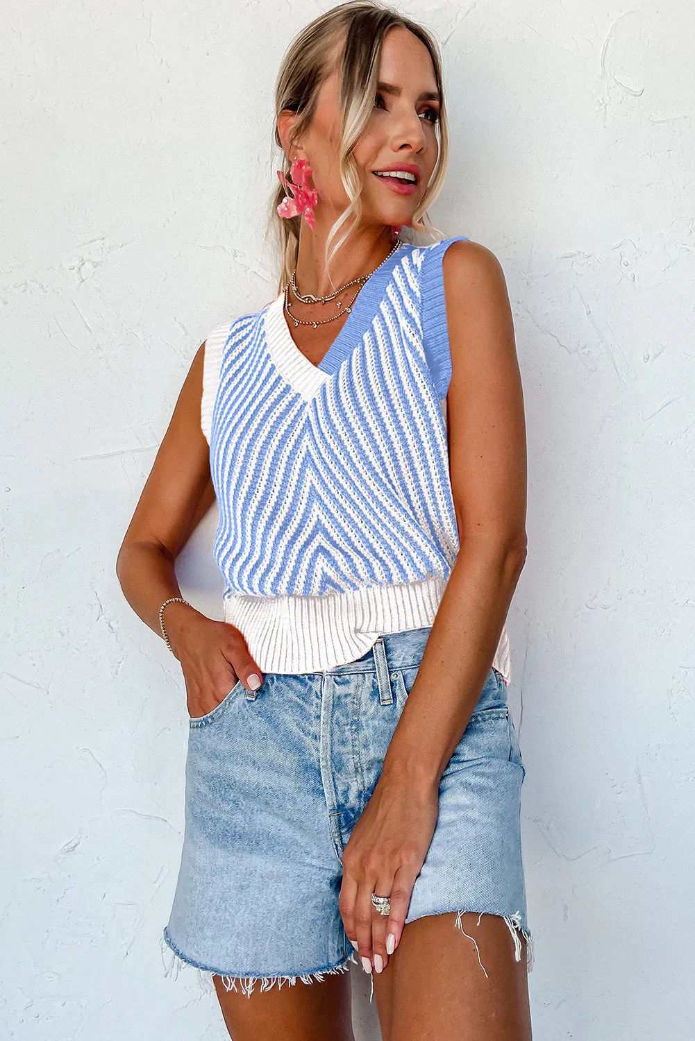 Contrast Chevron Knit V-Neck Sweater Vest sold by Beagle Boutique product image thumbnail 3