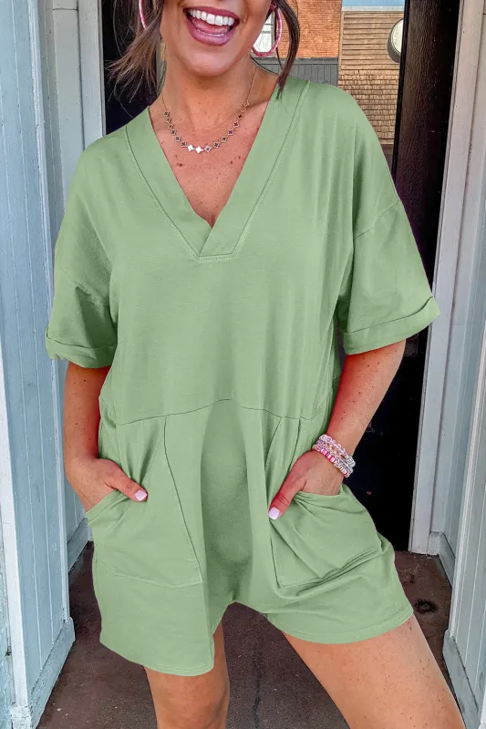 Loose Half Sleeve V-Neck Knit Romper sold by Beagle Boutique