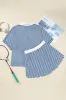 Blue Stripe Short Sleeve Collared V Neck Top Plus Size Short Set sold by Beagle Boutique