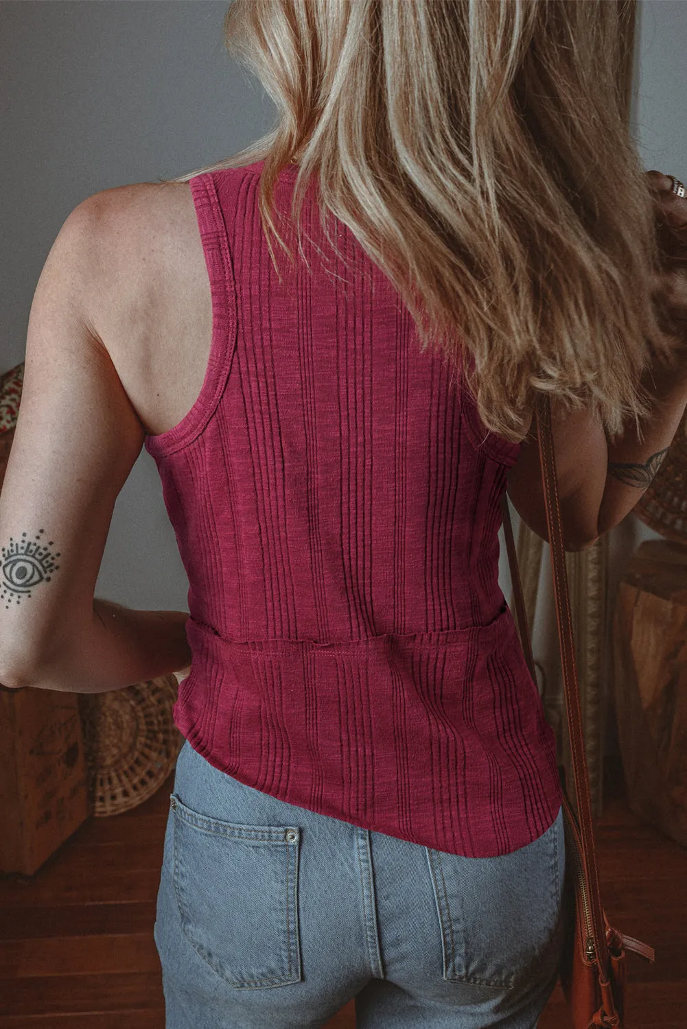 Red Dahlia Ribbed Textured Exposed Stitching Knit Tank Top sold by Beagle Boutique product image thumbnail 2
