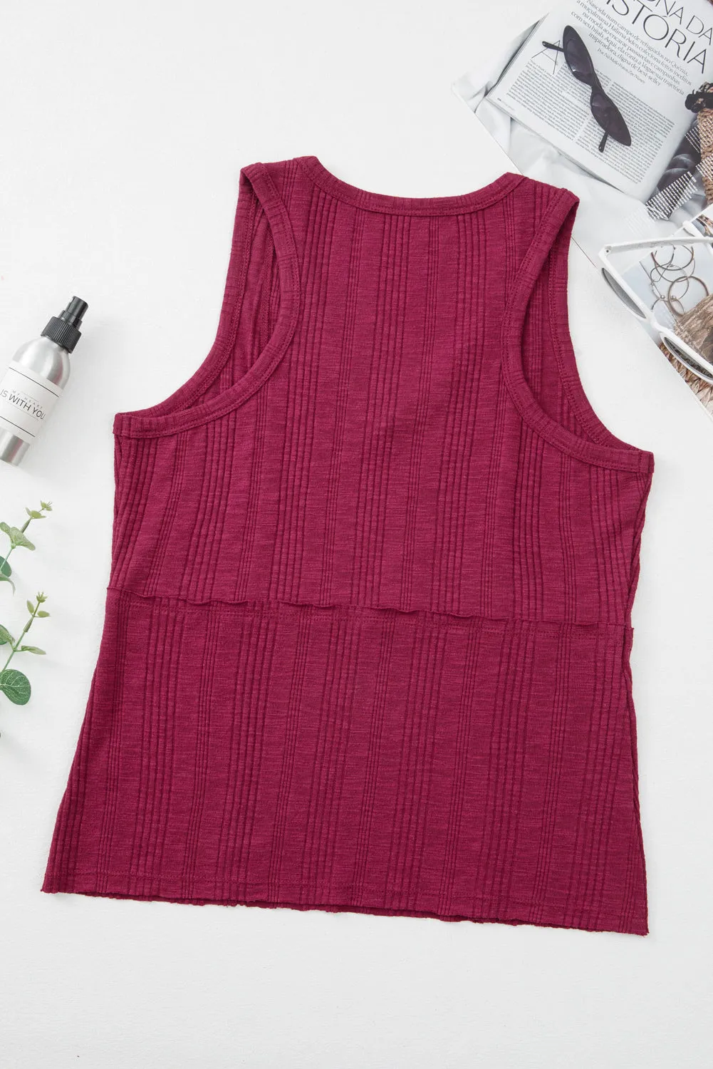 Red Dahlia Ribbed Textured Exposed Stitching Knit Tank Top sold by Beagle Boutique product image thumbnail 4
