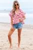 Pink Floral Boxy Fit Ruffled Short Sleeve V Neck Blouse sold by Beagle Boutique