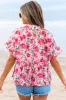 Pink Floral Boxy Fit Ruffled Short Sleeve V Neck Blouse sold by Beagle Boutique