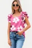 Floral Textured Ruffled Short Sleeve Square Neck Blouse sold by Beagle Boutique