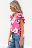Floral Textured Ruffled Short Sleeve Square Neck Blouse sold by Beagle Boutique
