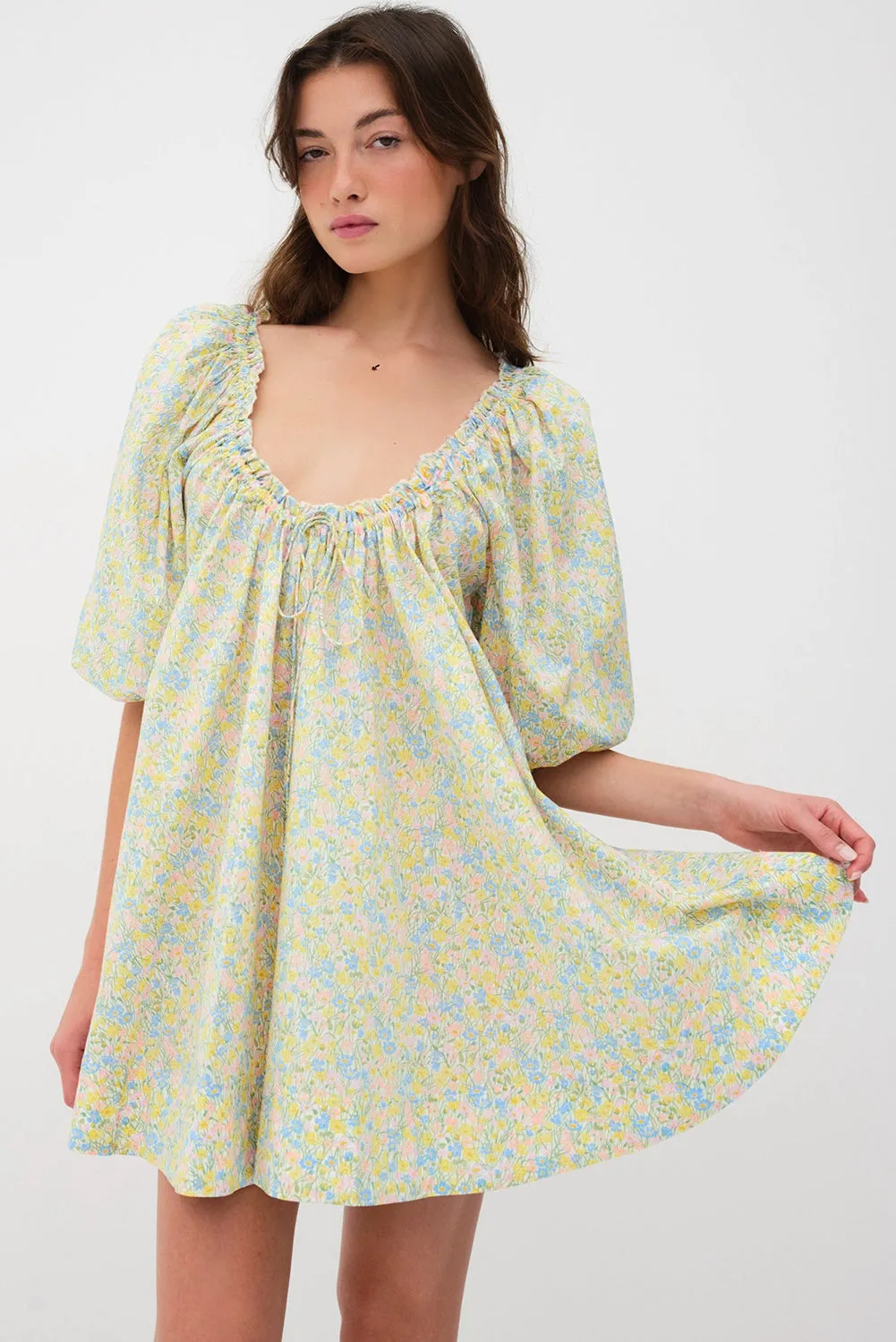 Green Floral Half Sleeve Frilled U Neck A-line Short Dress sold by Beagle Boutique product image thumbnail 3