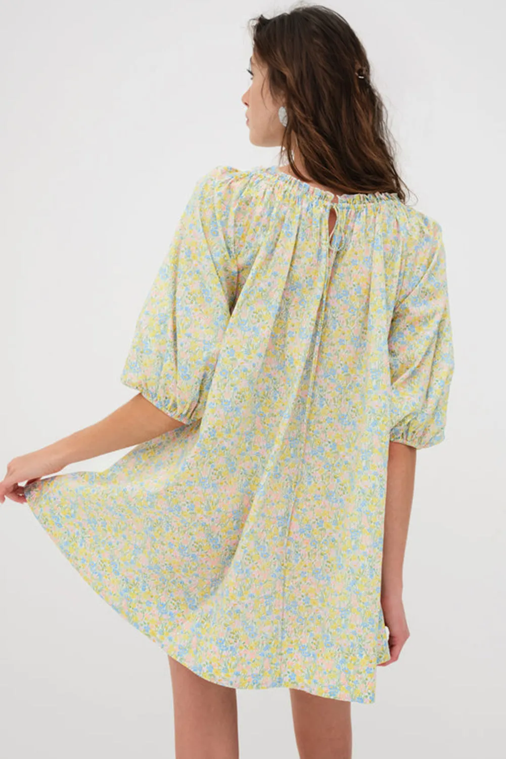 Green Floral Half Sleeve Frilled U Neck A-line Short Dress sold by Beagle Boutique product image thumbnail 4