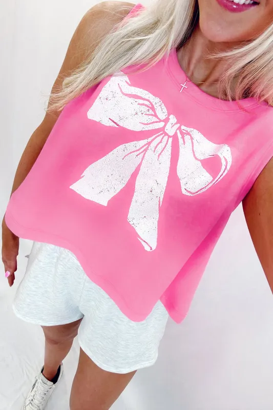 Sachet Pink Bow Print Boxy Fit Tank Top sold by Beagle Boutique