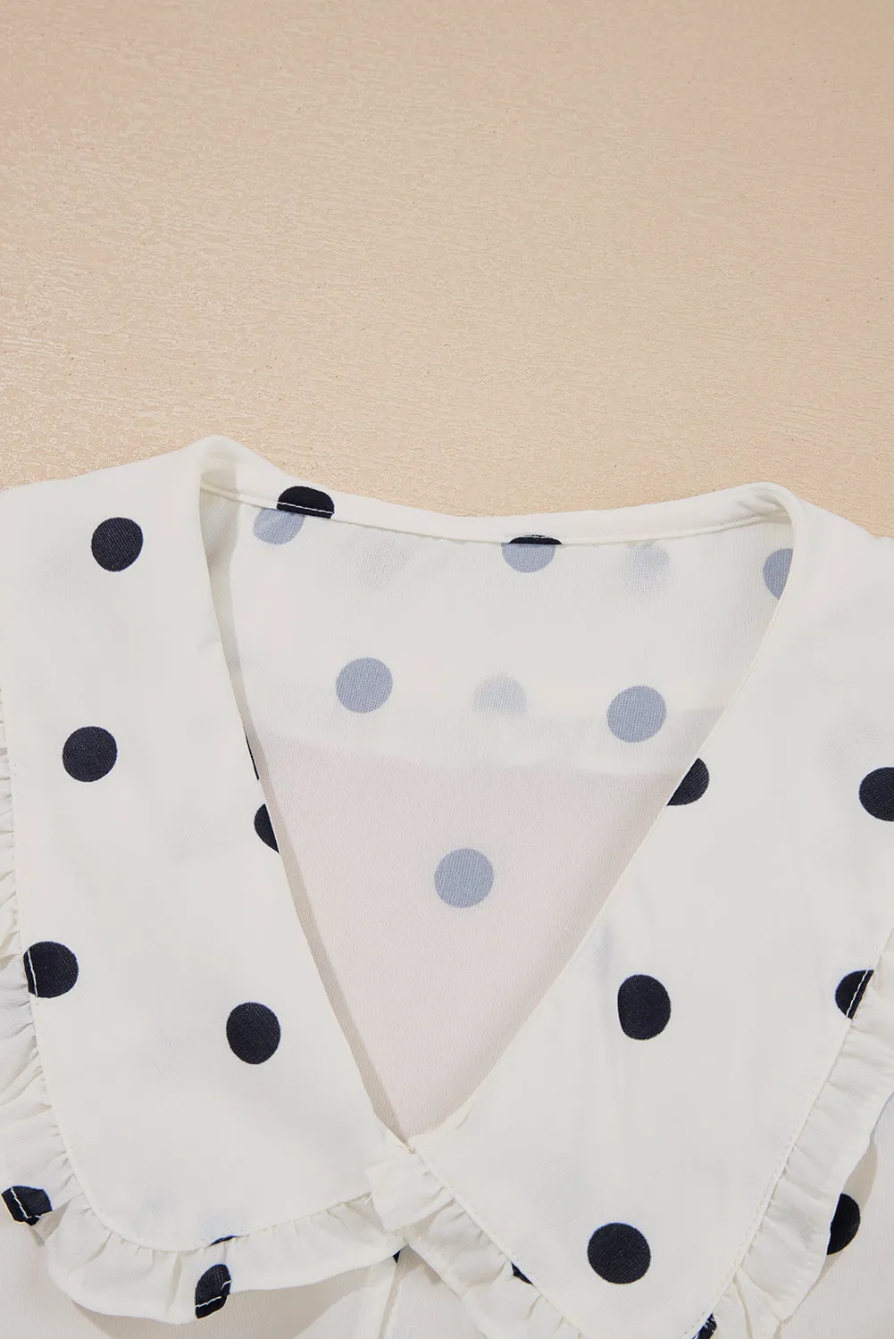 White Polka Dot Collared Tie-up Font Puff Sleeve Peplum Top sold by Beagle Boutique product image thumbnail 5