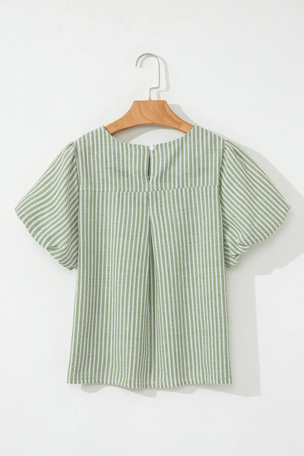 Green Stripe Textured Round Neck Short Puff Sleeve Blouse sold by Beagle Boutique product image thumbnail 5
