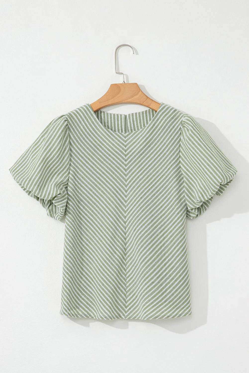 Green Stripe Textured Round Neck Short Puff Sleeve Blouse sold by Beagle Boutique product image thumbnail 4
