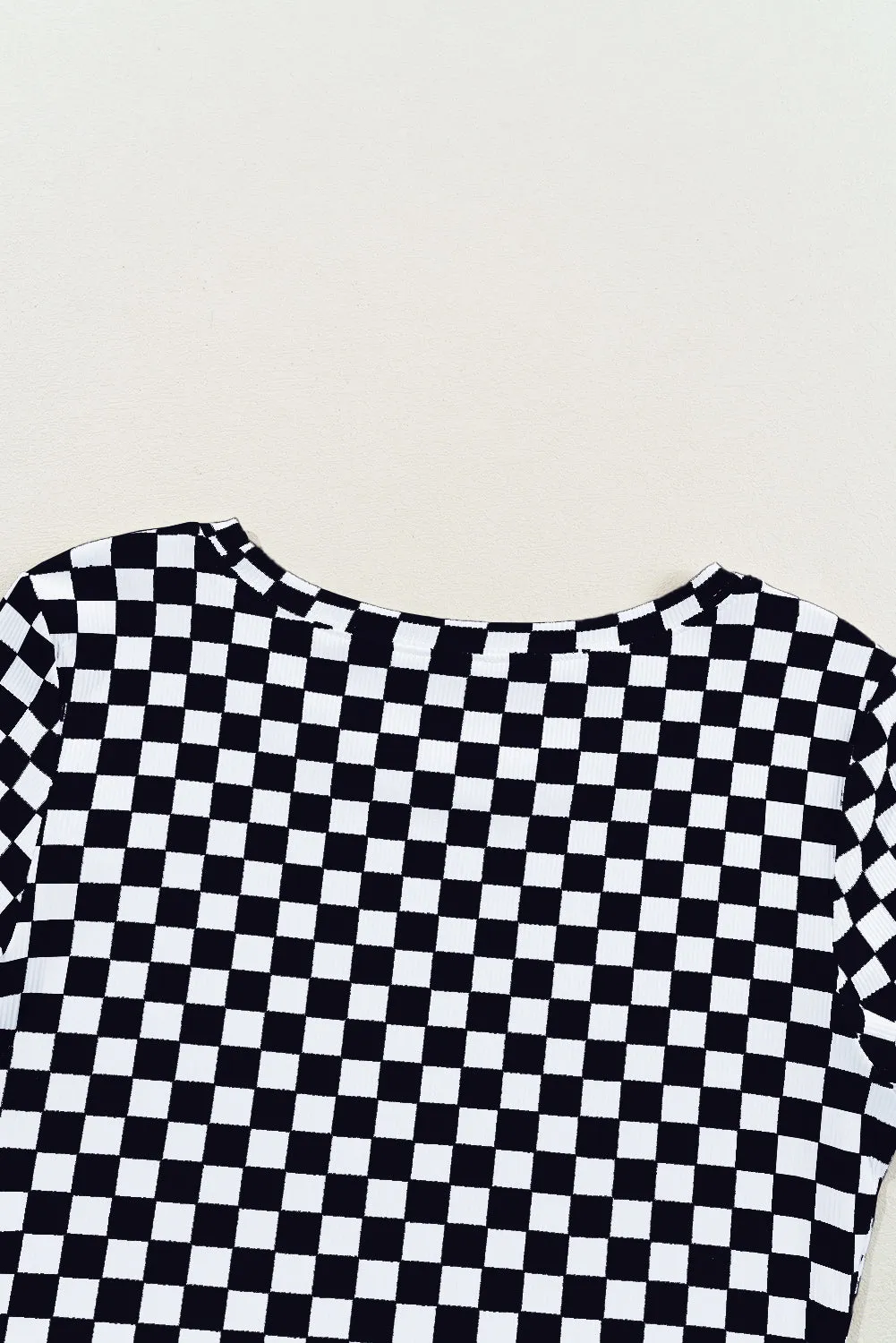 Black Checkered Ribbed Slim Fit Crew Neck T Shirt sold by Beagle Boutique product image thumbnail 4