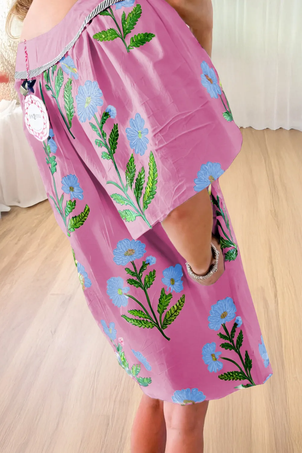 Floral Short Sleeve Split Neck Loose Mini Dress sold by Beagle Boutique product image thumbnail 2