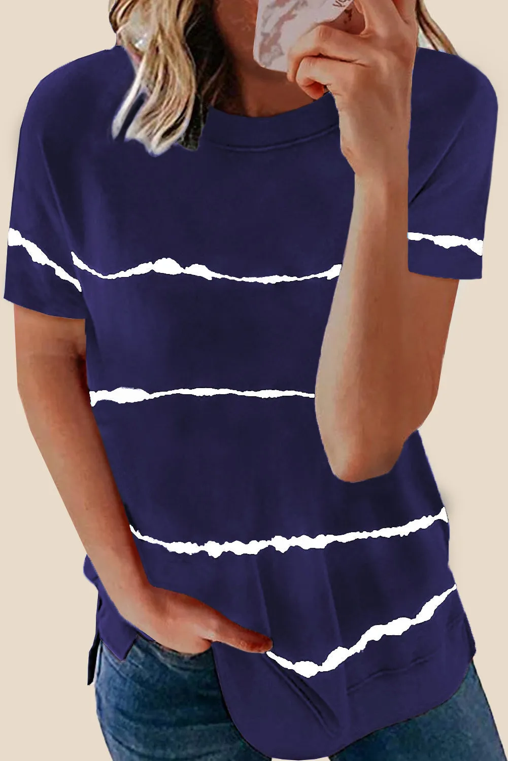 Blue Tie-dye Stripe Casual T-Shirt sold by Beagle Boutique product image thumbnail 3