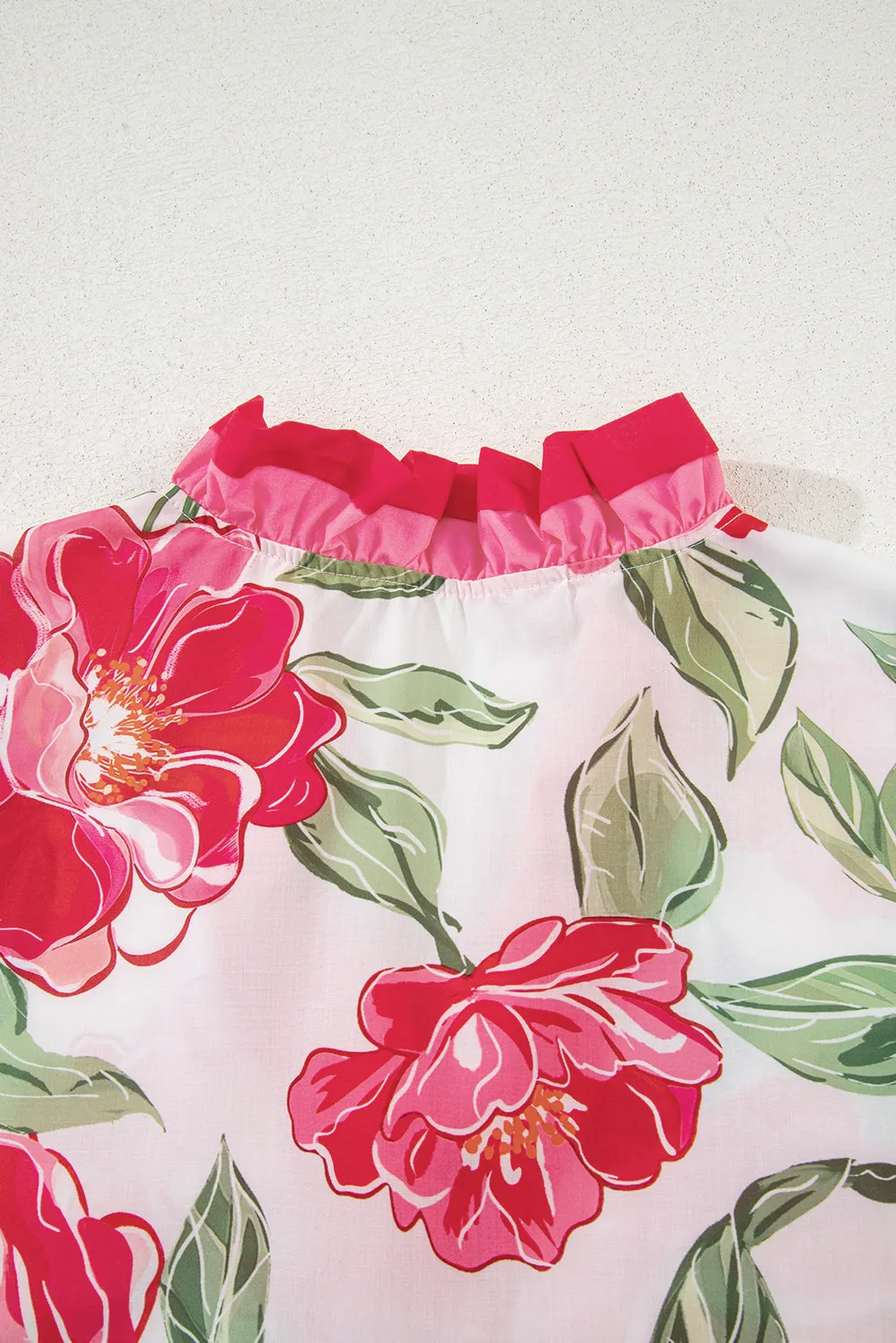 Rose Plus Size Floral Print Frilled Stripes Detail Short Sleeve Blouse sold by Beagle Boutique product image thumbnail 5