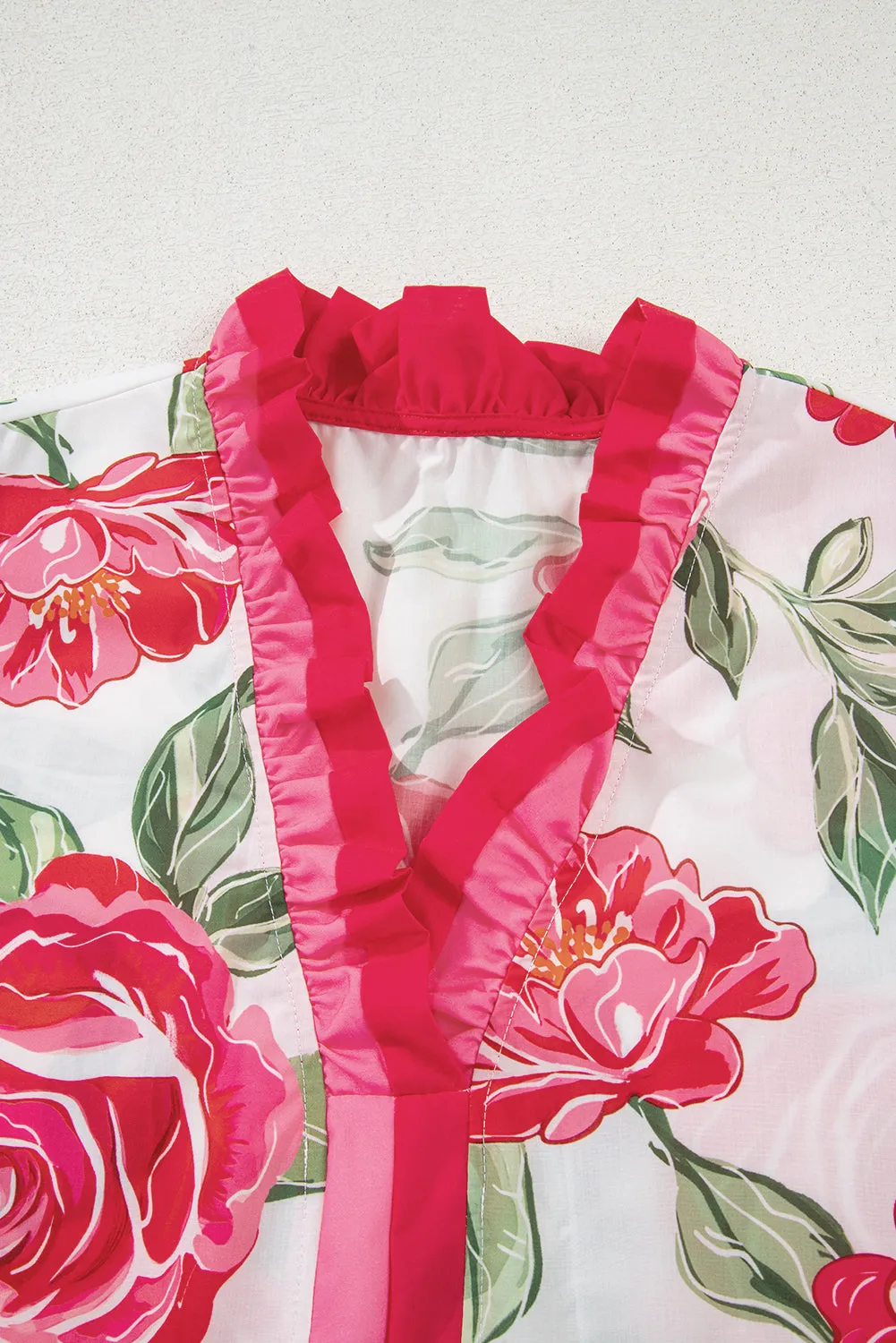 Rose Plus Size Floral Print Frilled Stripes Detail Short Sleeve Blouse sold by Beagle Boutique product image thumbnail 4