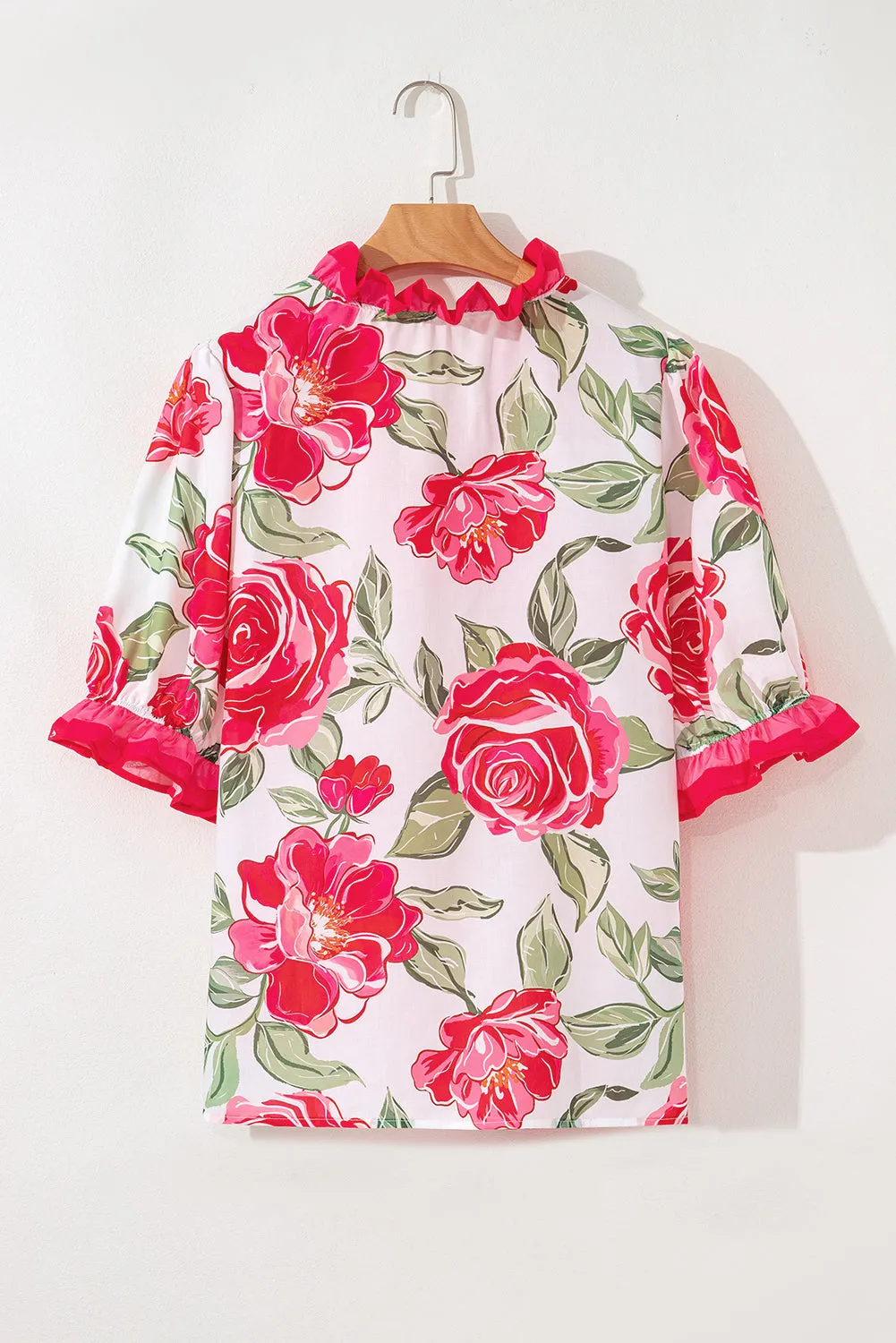 Rose Plus Size Floral Print Frilled Stripes Detail Short Sleeve Blouse sold by Beagle Boutique product image thumbnail 3