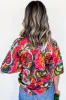 Rose Summer Plant Print Lace up V-Neck Short Sleeve Blouse sold by Beagle Boutique