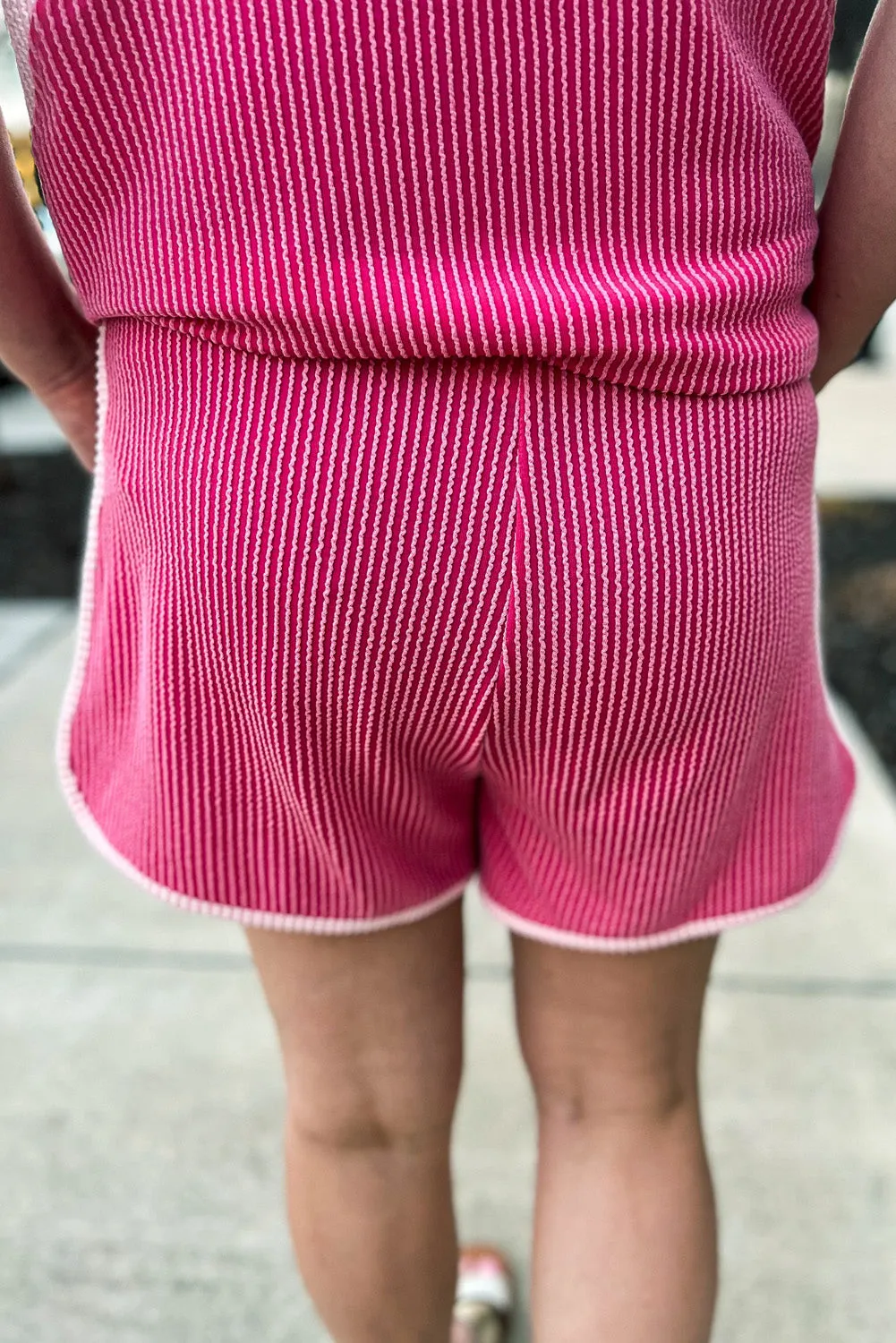 Rose Red Rib Texture Short and Top Co-ord Set sold by Beagle Boutique product image thumbnail 5