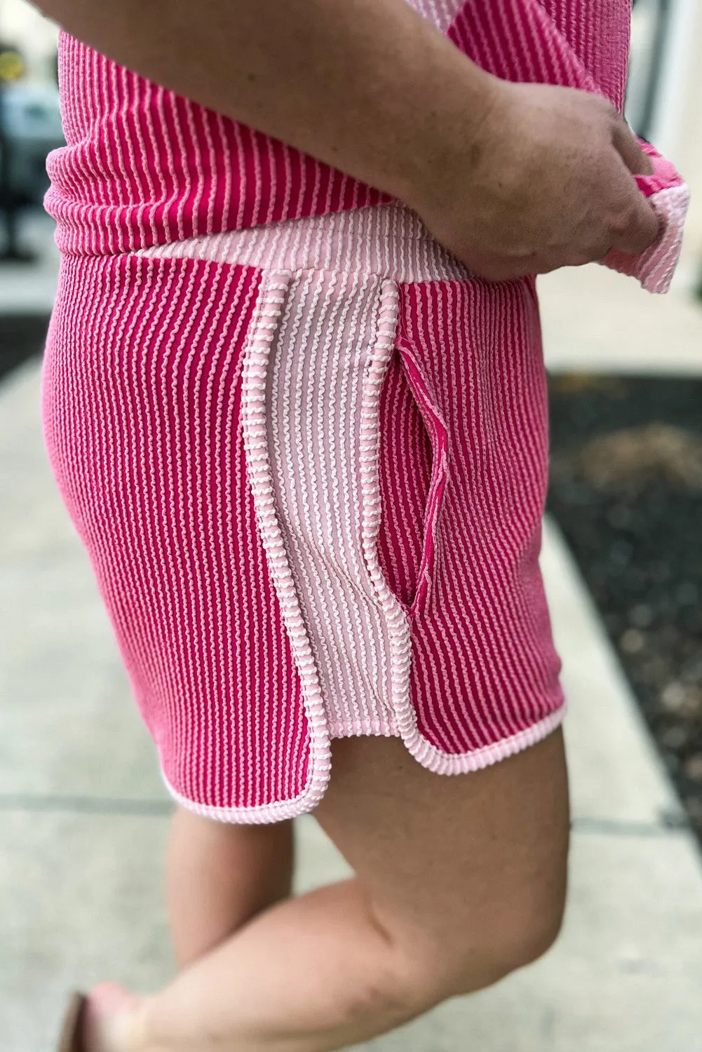 Rose Red Rib Texture Short and Top Co-ord Set sold by Beagle Boutique product image thumbnail 4