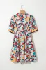 Green Floral Print Zipper Ruffled Short Sleeve Mini Dress sold by Beagle Boutique