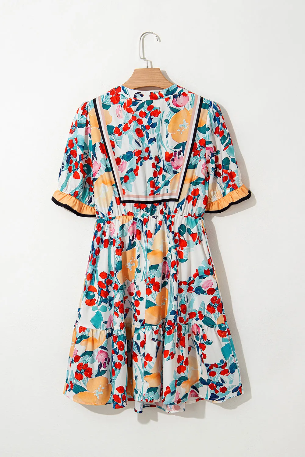 Green Floral Print Zipper Ruffled Short Sleeve Mini Dress sold by Beagle Boutique product image thumbnail 5