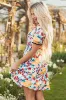 Green Floral Print Zipper Ruffled Short Sleeve Mini Dress sold by Beagle Boutique