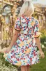 Green Floral Print Zipper Ruffled Short Sleeve Mini Dress sold by Beagle Boutique