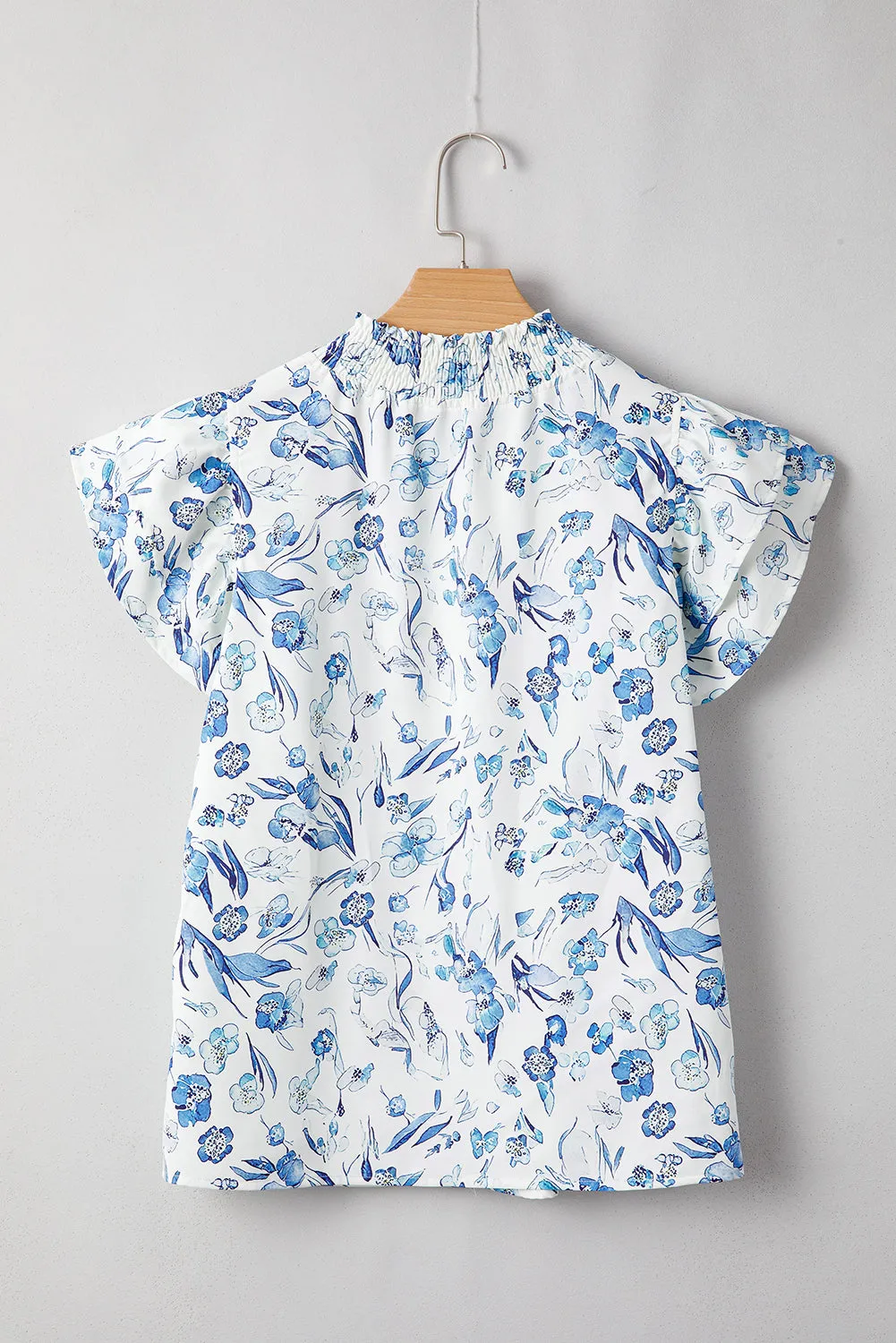 Sky Blue Floral Print Ruffled Short Sleeve Blouse sold by Beagle Boutique product image thumbnail 5