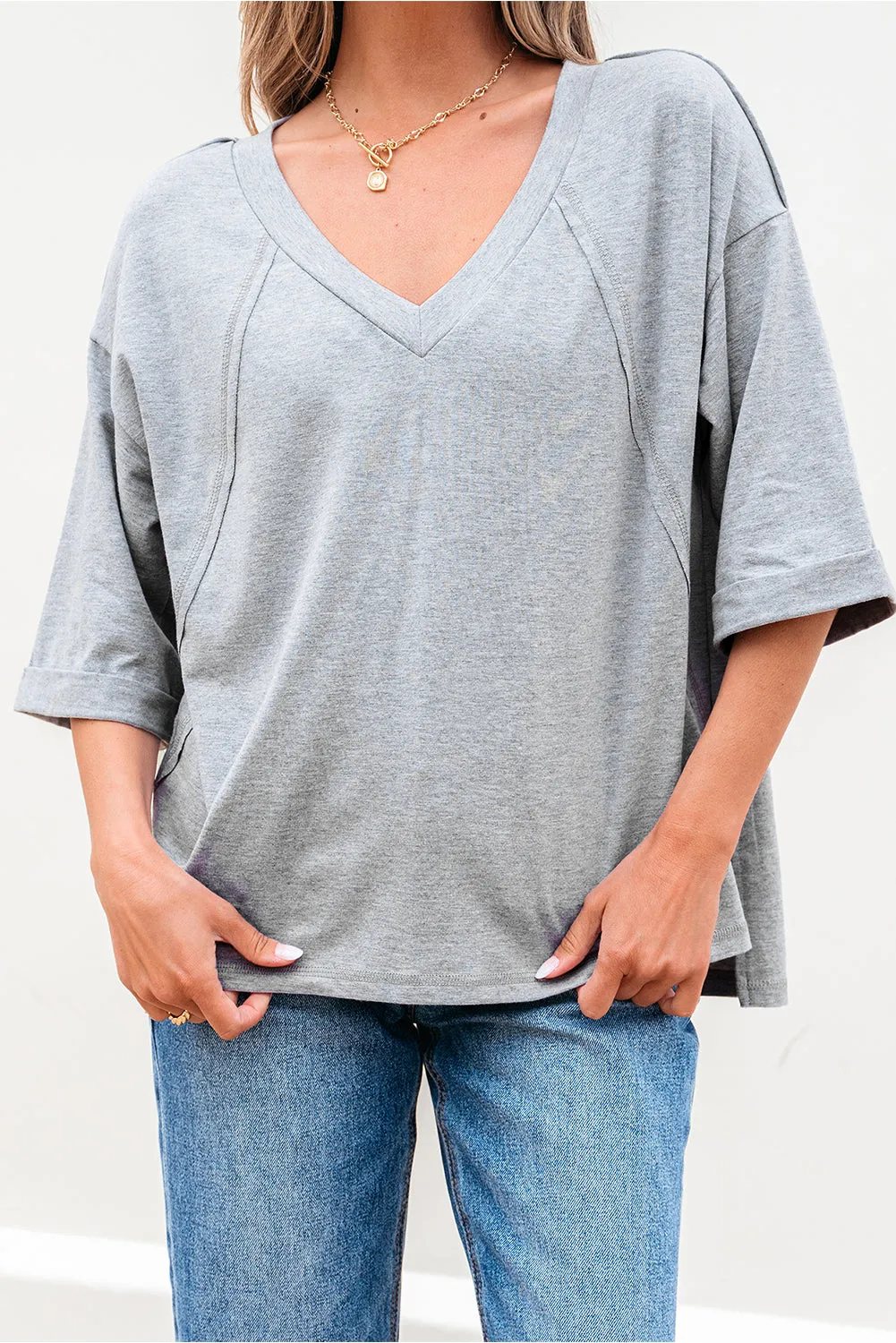 High Raglan Half Sleeve V Neck Oversized T Shirt sold by Beagle Boutique product image thumbnail 4
