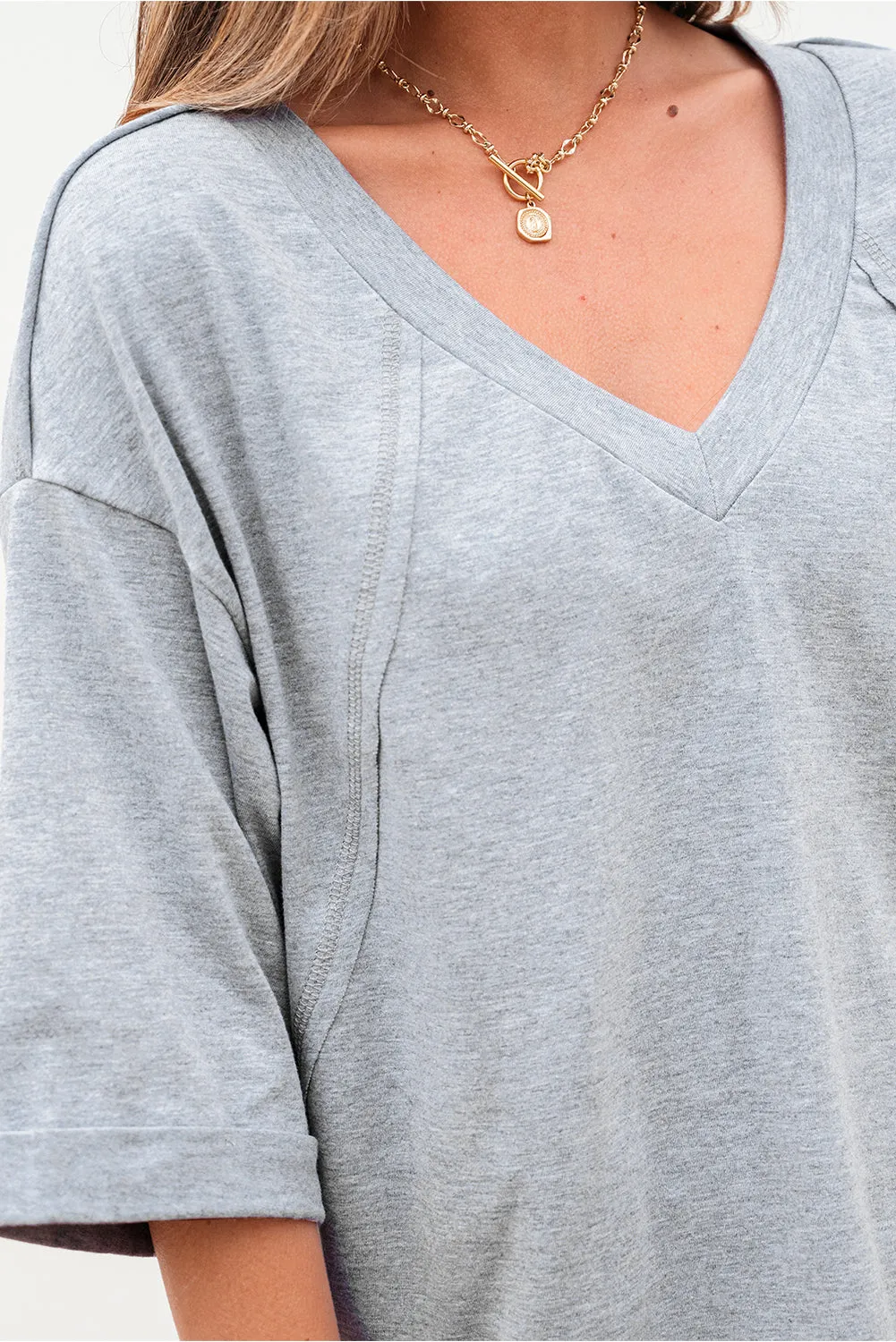 High Raglan Half Sleeve V Neck Oversized T Shirt sold by Beagle Boutique product image thumbnail 5