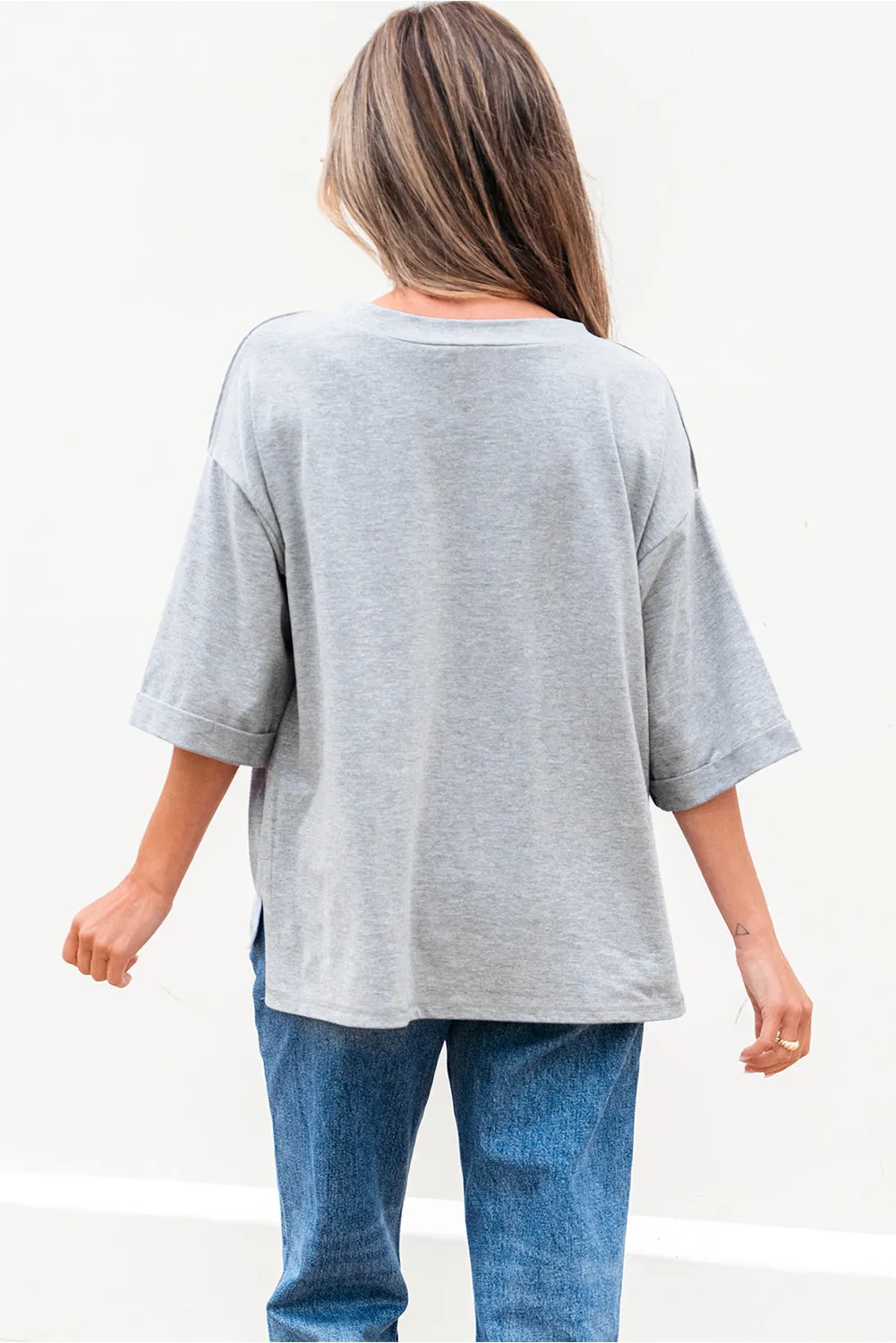 High Raglan Half Sleeve V Neck Oversized T Shirt sold by Beagle Boutique product image thumbnail 2