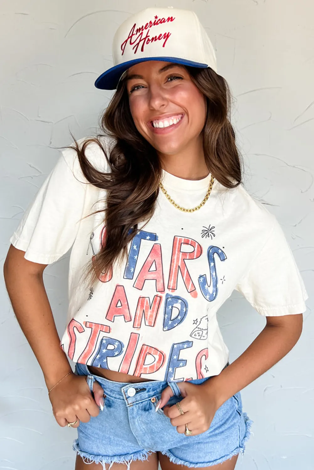 White STARS AND STRIPES Crew Neck Graphic Tee sold by Beagle Boutique product image thumbnail 2