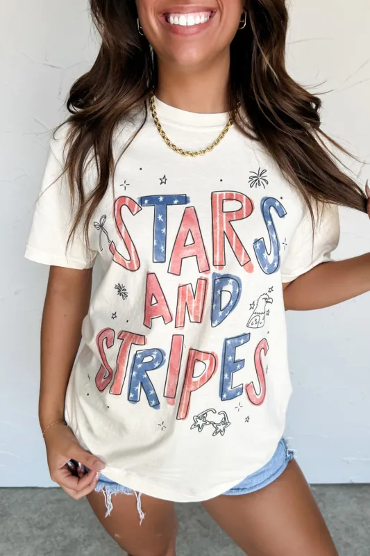 White STARS AND STRIPES Crew Neck Graphic Tee sold by Beagle Boutique