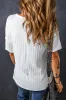 White Textured Hollow Grommet Placket Split Neck Short Sleeve Top sold by Beagle Boutique