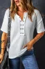 White Textured Hollow Grommet Placket Split Neck Short Sleeve Top sold by Beagle Boutique