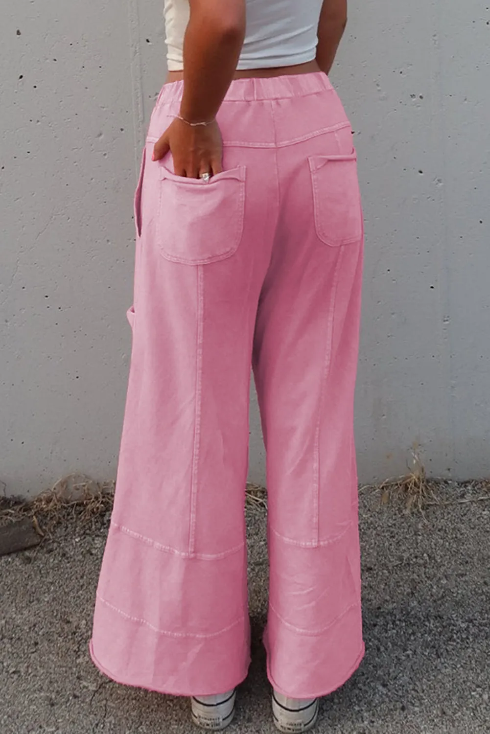 Mineral Wash Exposed Seam Drawstring High Waist Wide Leg Cargo Trousers sold by Beagle Boutique product image thumbnail 2