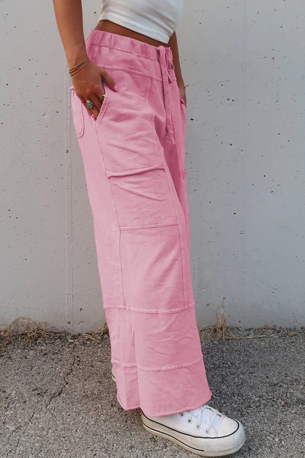 Mineral Wash Exposed Seam Drawstring High Waist Wide Leg Cargo Trousers sold by Beagle Boutique product image thumbnail 3