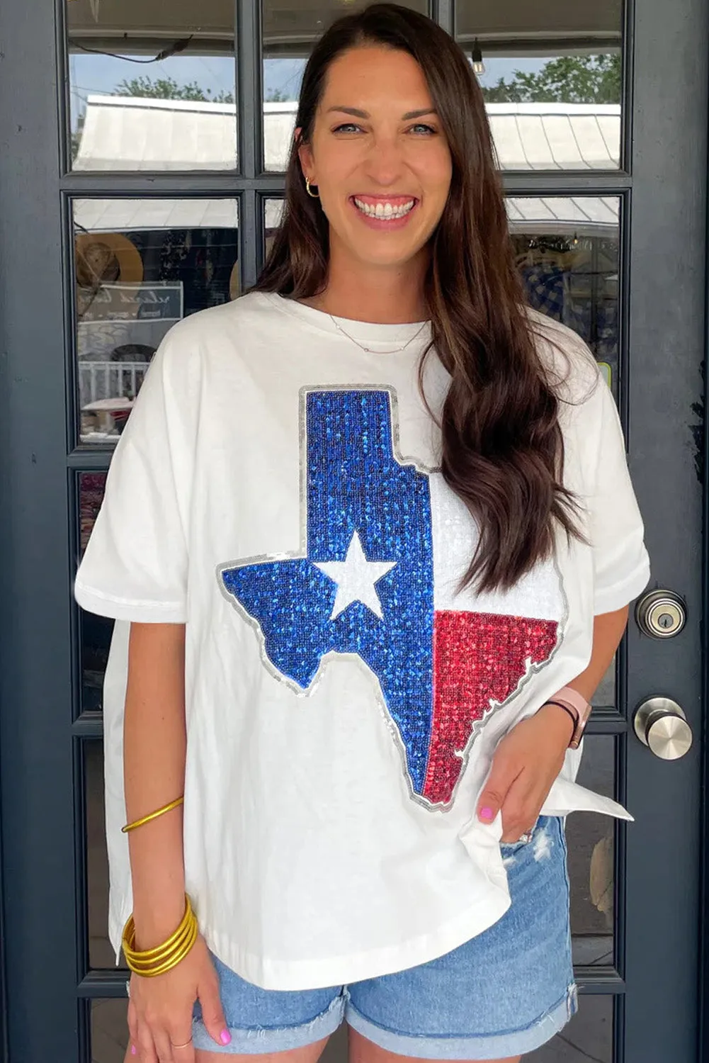White Sequined Texas Graphic Plus Size T Shirt sold by Beagle Boutique product image thumbnail 3