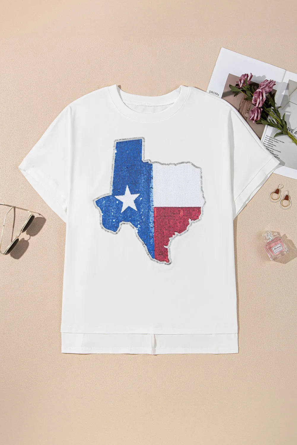 White Sequined Texas Graphic Plus Size T Shirt sold by Beagle Boutique product image thumbnail 4