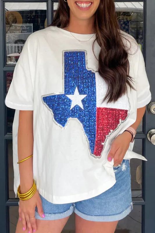 White Sequined Texas Graphic Plus Size T Shirt sold by Beagle Boutique