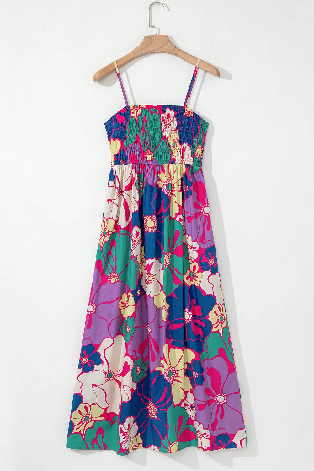 Purple Floral Print Shirred Spaghetti Strap Loose Maxi Dress sold by Beagle Boutique product image thumbnail 5