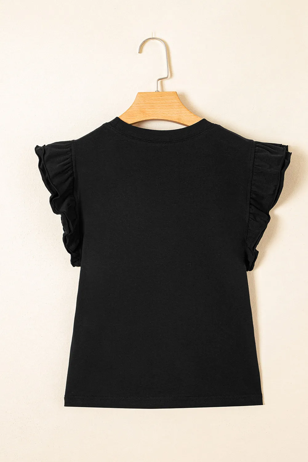 Black Ruffled Crew Neck Slim Fit Top sold by Beagle Boutique product image thumbnail 5